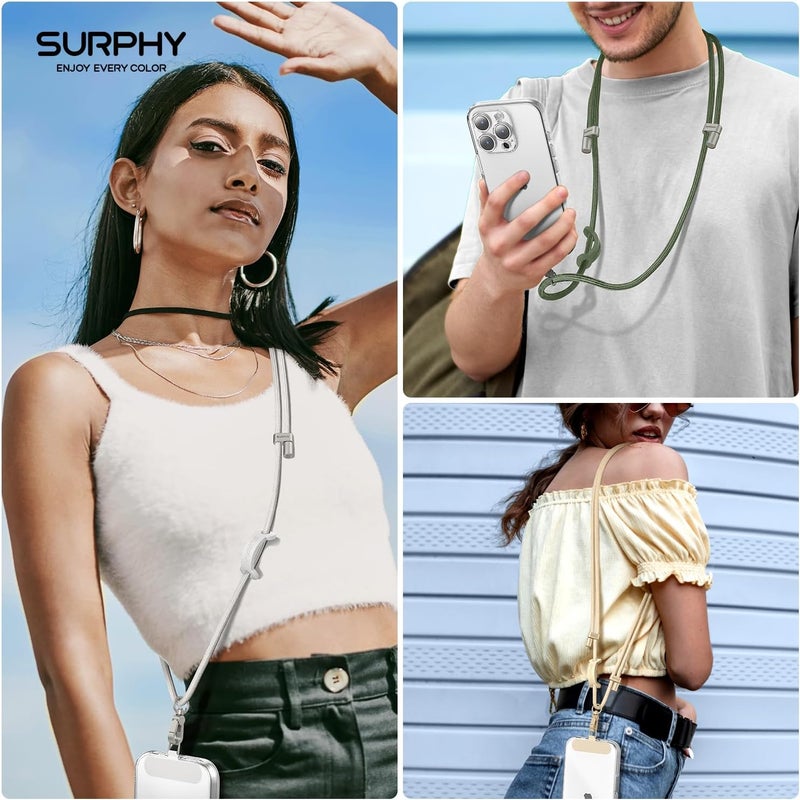 SURPHY Phone Lanyard, Adjustable Phone Strap Crossbody with 2 Pack Cell Phone Tether Tab, Premium Metal Buckles, Skin-Friendly, Universal Cell Phone Lanyard Crossbody for Women and Men, Army Green - Image 5